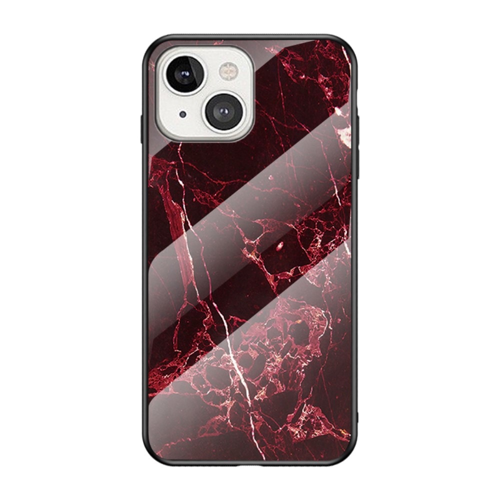 iPhone 13 Tempered Glass Case Red Marble