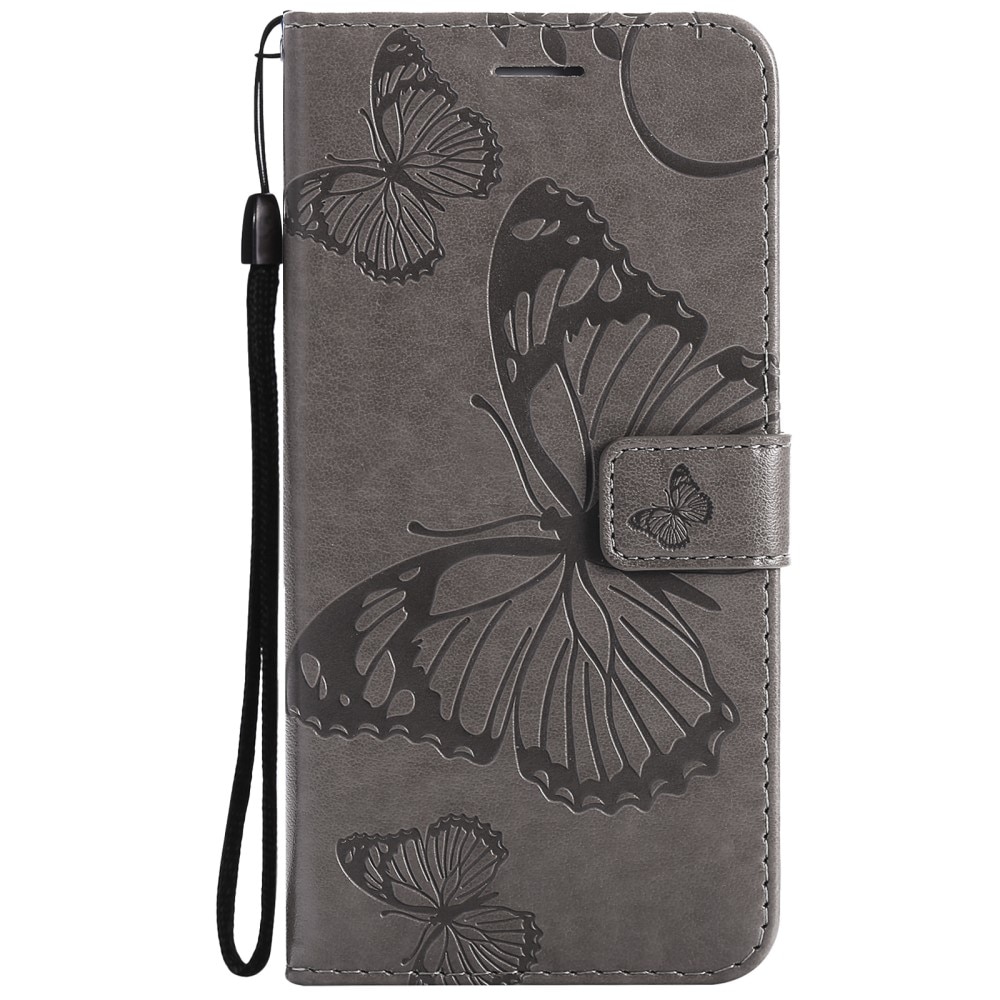 Apple iPhone 13 Leather Cover Imprinted Butterflies Grey