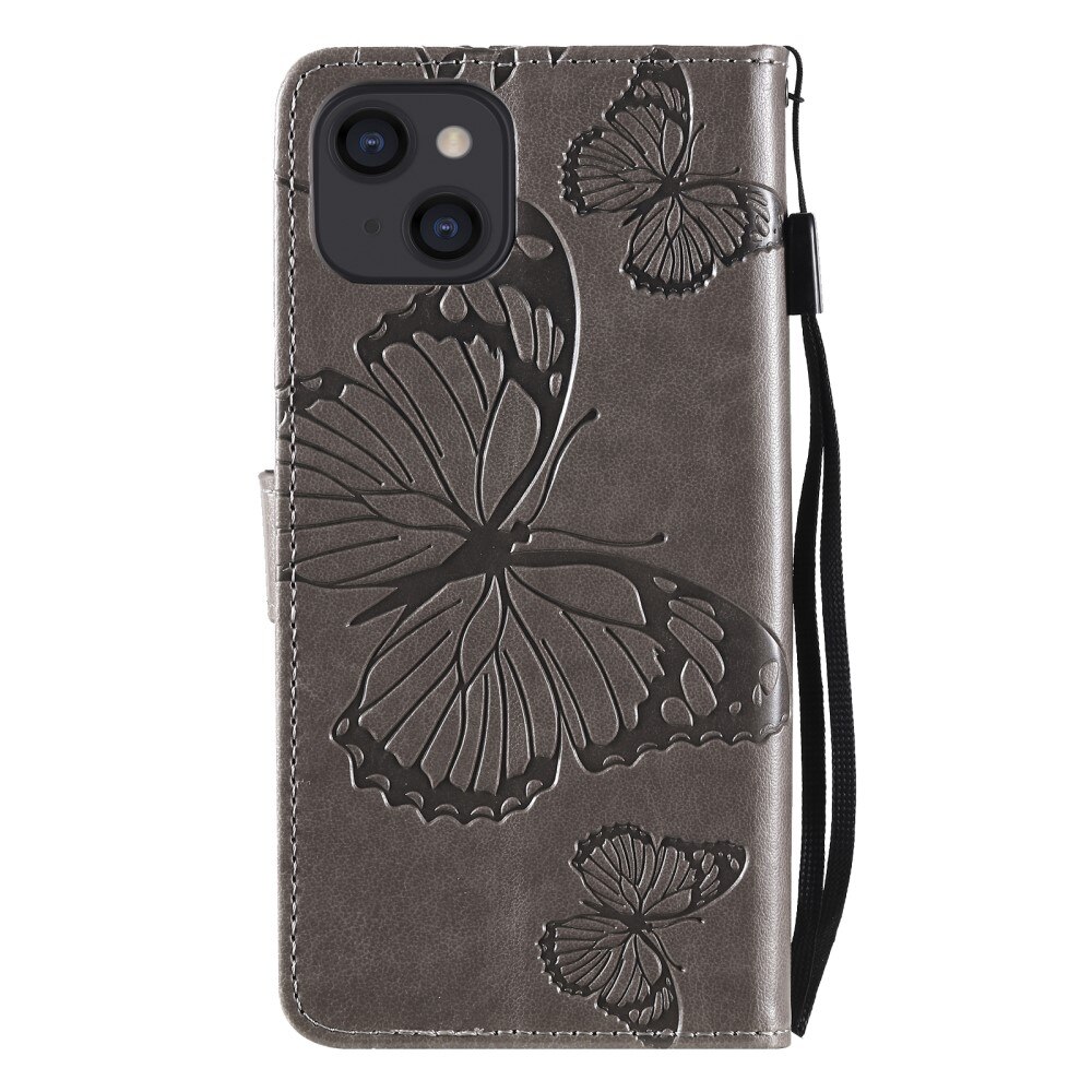 iPhone 13 Leather Cover Imprinted Butterflies Grey