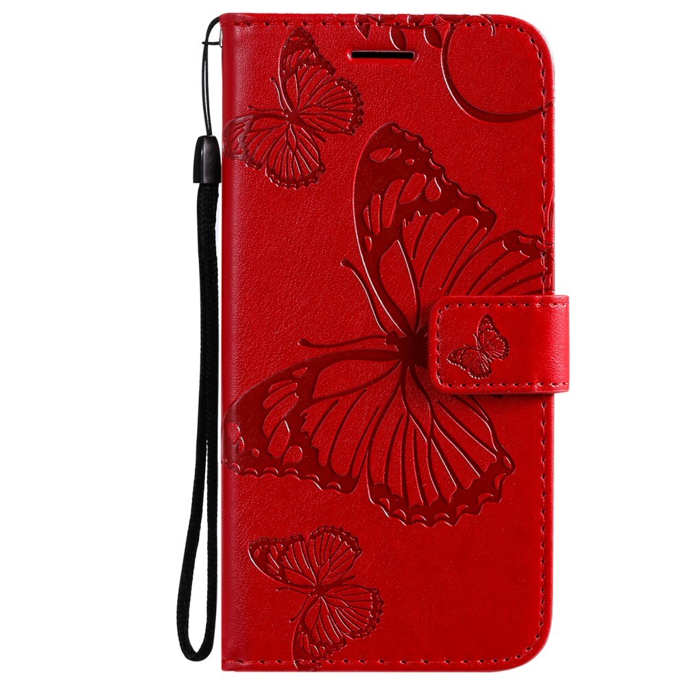 iPhone 13 Leather Cover Imprinted Butterflies Red