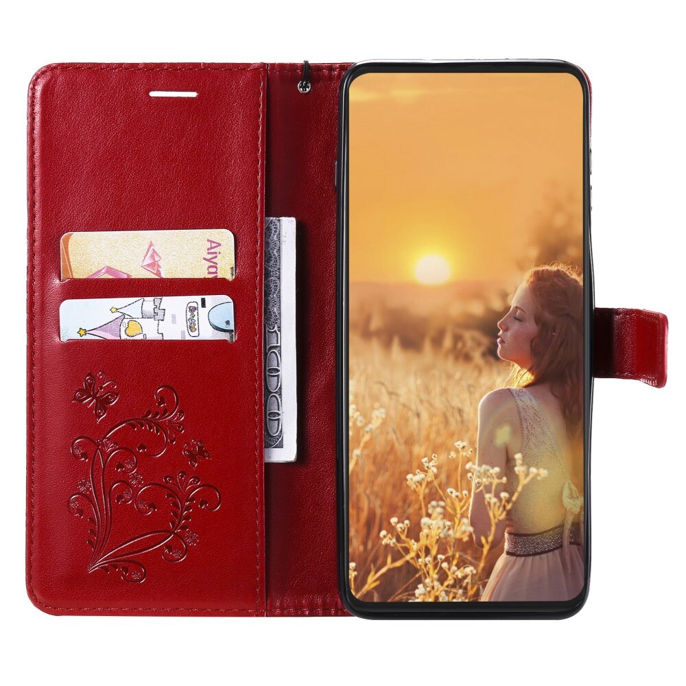 iPhone 13 Leather Cover Imprinted Butterflies Red