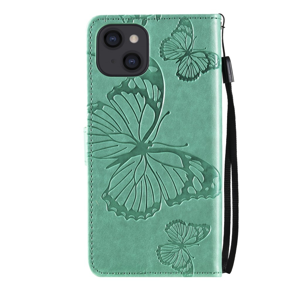 iPhone 13 Leather Cover Imprinted Butterflies Green