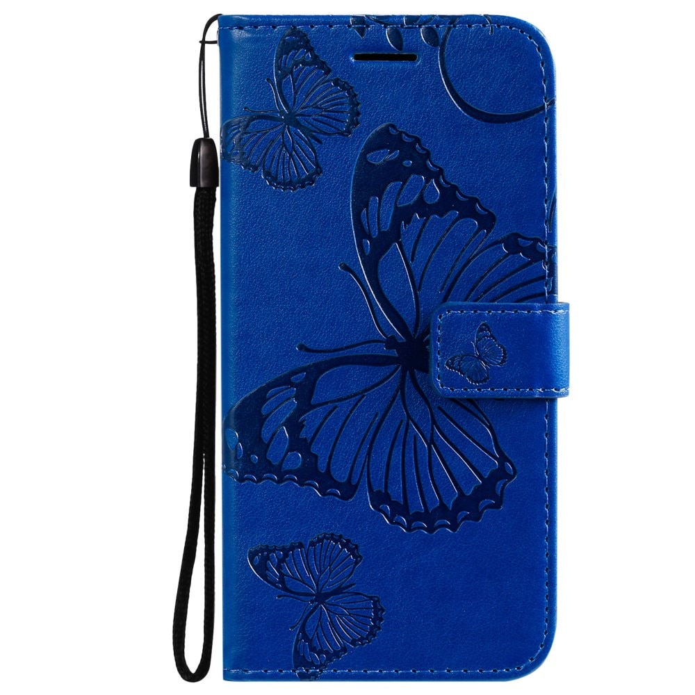 iPhone 13 Leather Cover Imprinted Butterflies Blue
