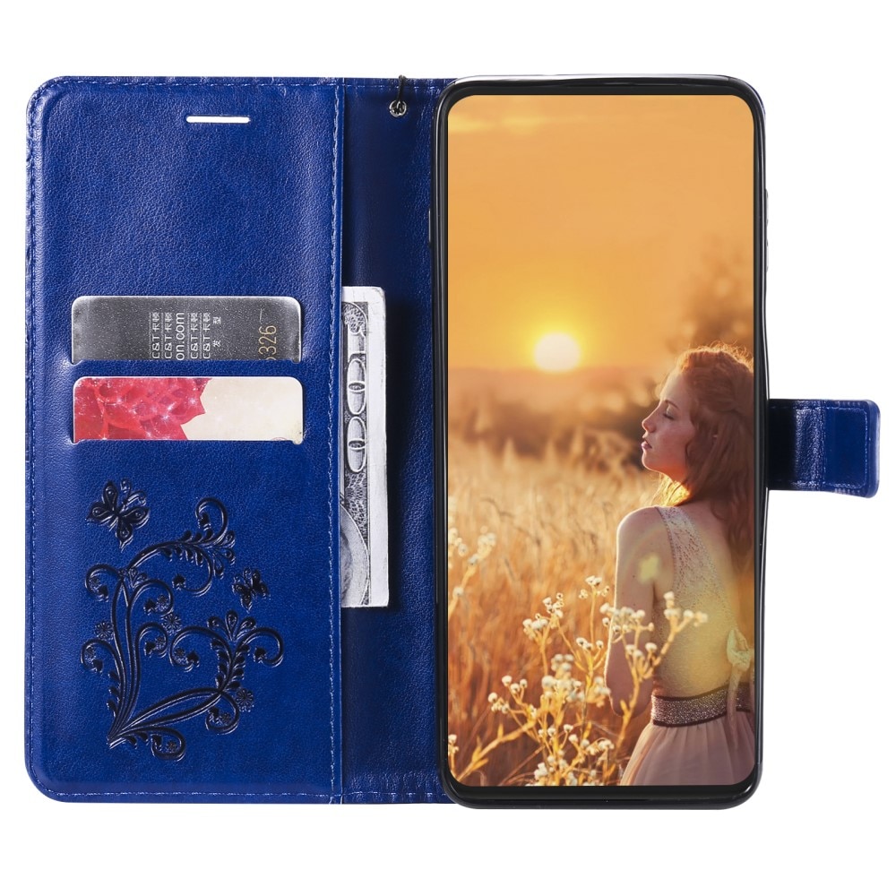 iPhone 13 Leather Cover Imprinted Butterflies Blue