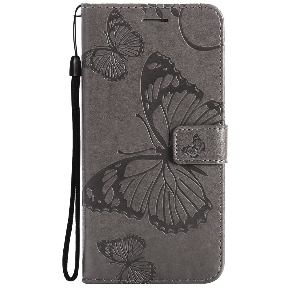 Apple iPhone 13 Pro Leather Cover Imprinted Butterflies Grey