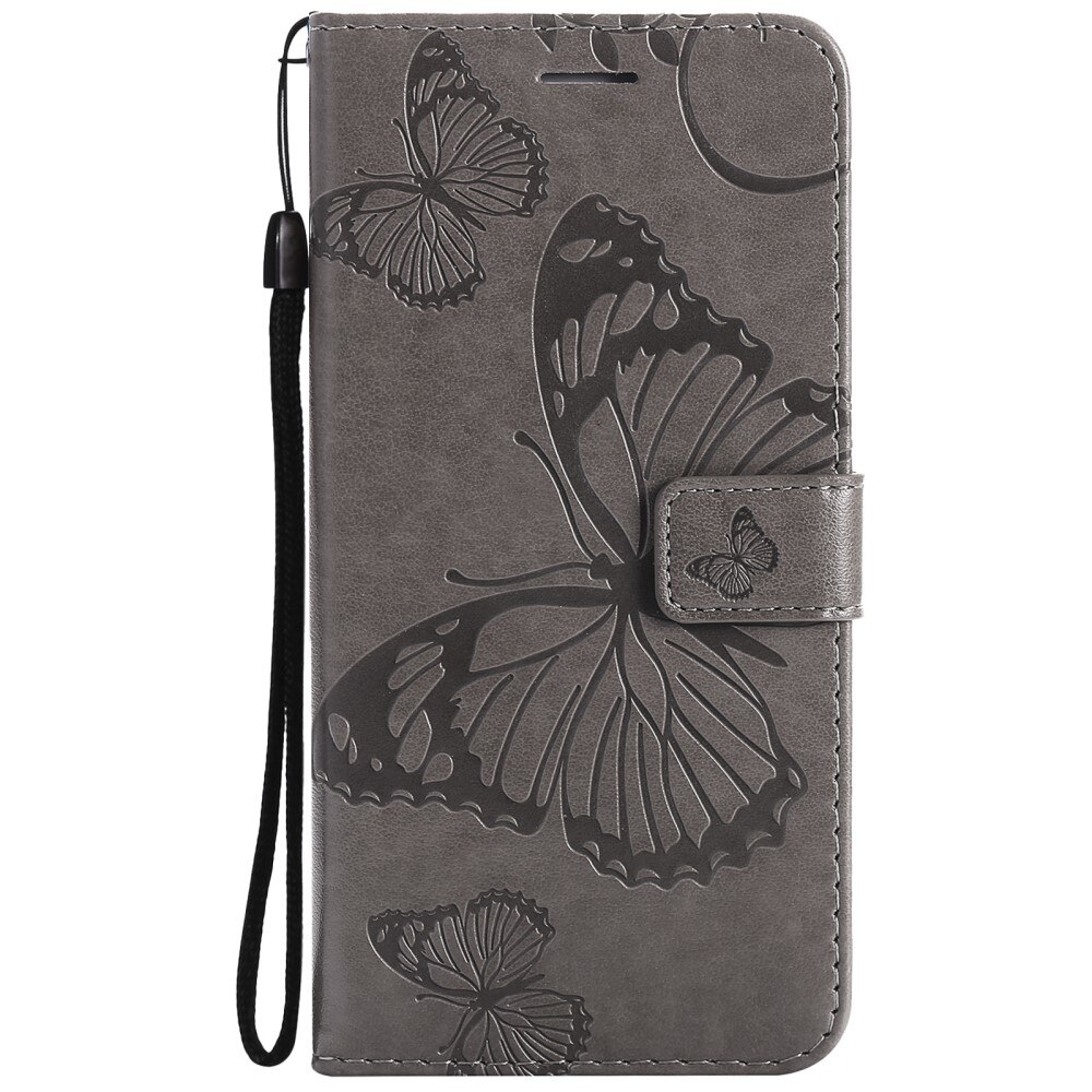 iPhone 13 Pro Leather Cover Imprinted Butterflies Grey