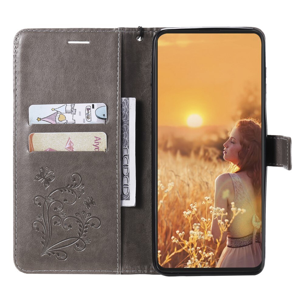 Apple iPhone 13 Pro Leather Cover Imprinted Butterflies Grey