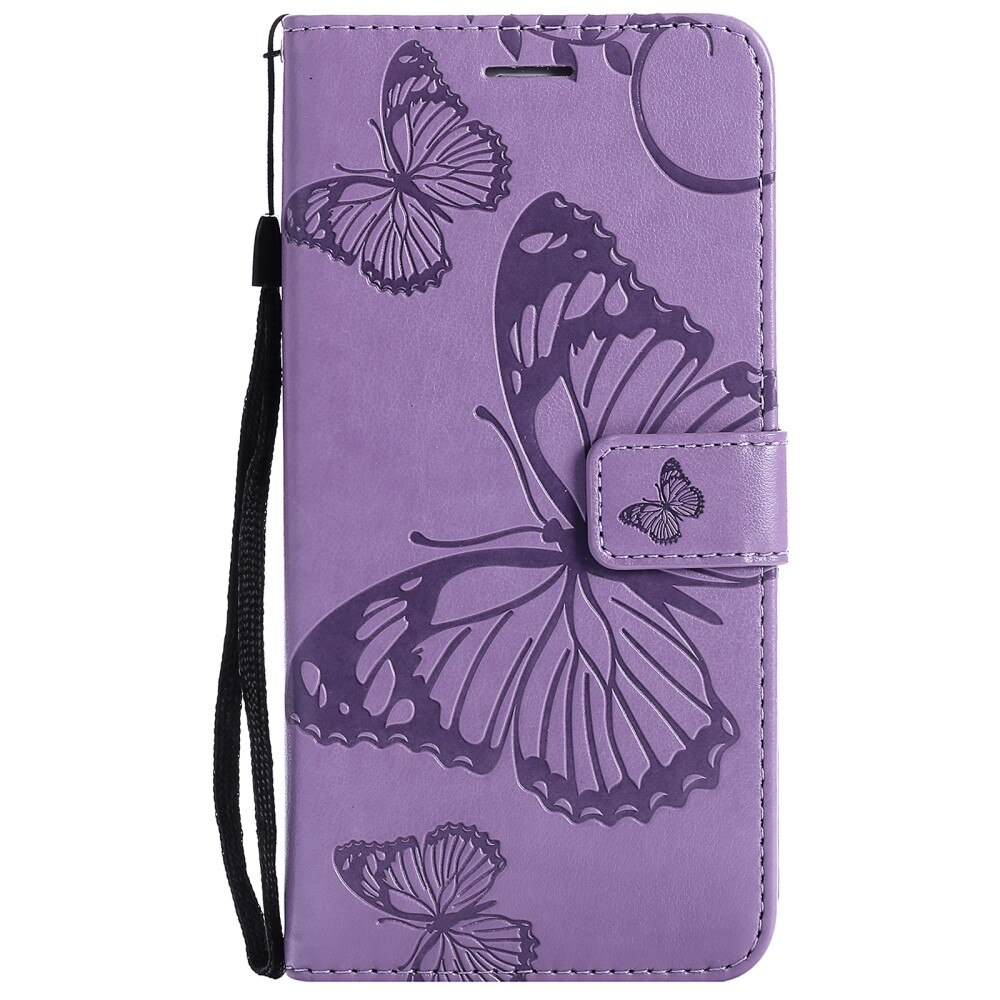 Apple iPhone 13 Pro Leather Cover Imprinted Butterflies Purple