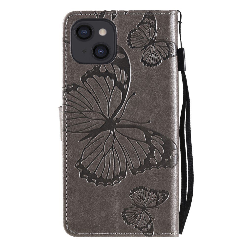 Apple iPhone 13 Mini Leather Cover Imprinted Butterflies Grey
