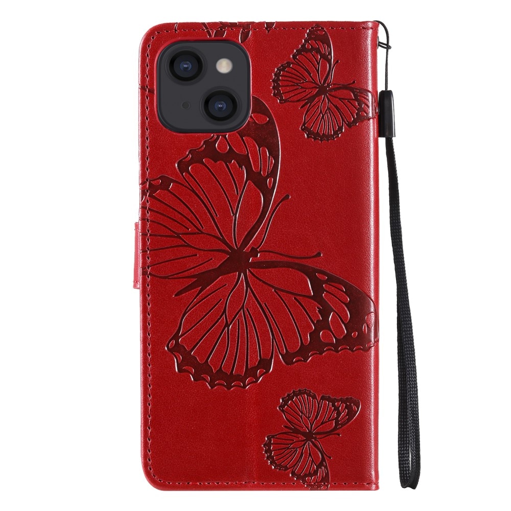 iPhone 13 Mini Leather Cover Imprinted Butterflies Red