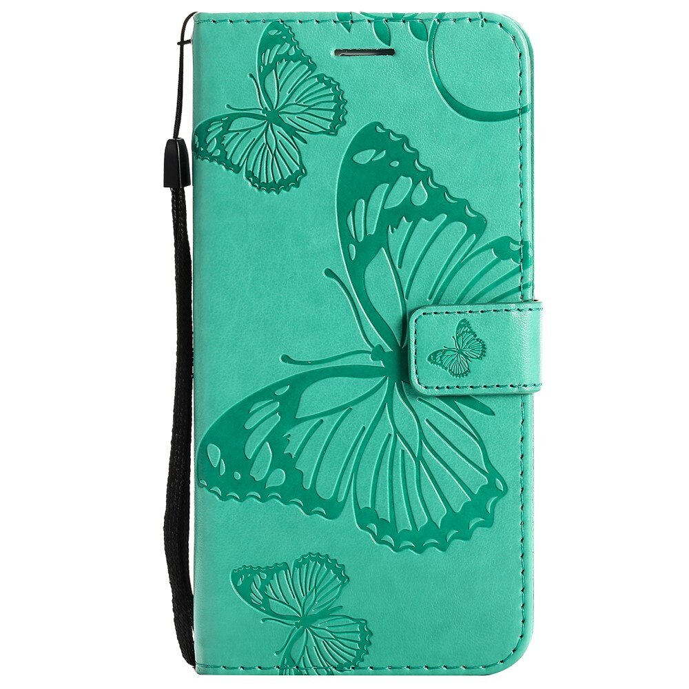 iPhone 13 Mini Leather Cover Imprinted Butterflies Green