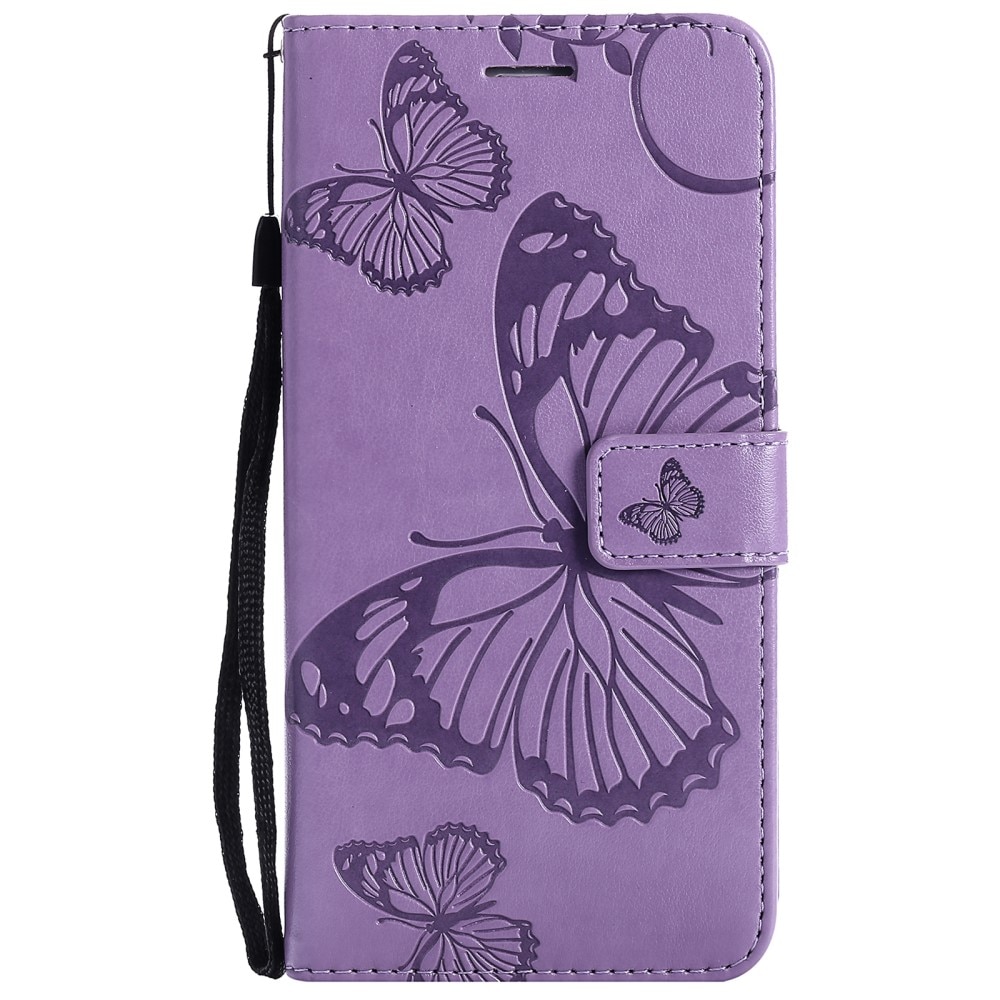 iPhone 13 Mini Leather Cover Imprinted Butterflies Purple