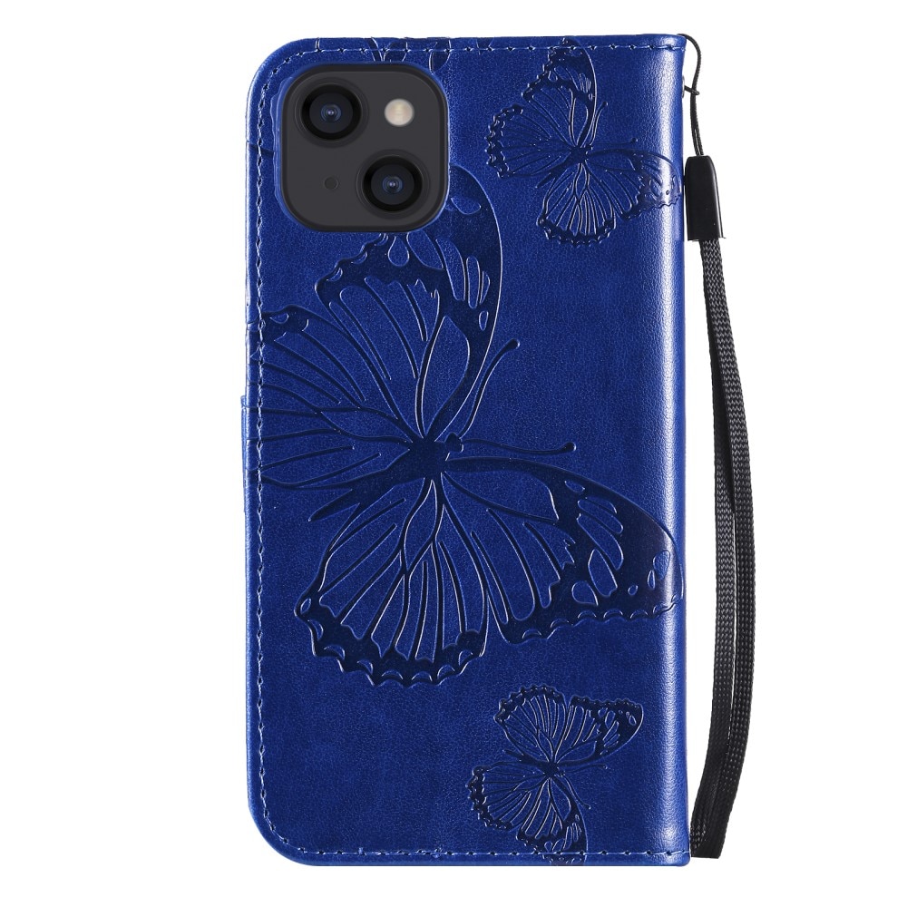 iPhone 13 Mini Leather Cover Imprinted Butterflies Blue