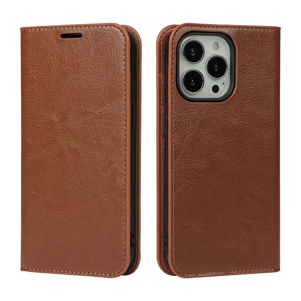 iPhone 13 Pro Genuine Leather Wallet Case Brown