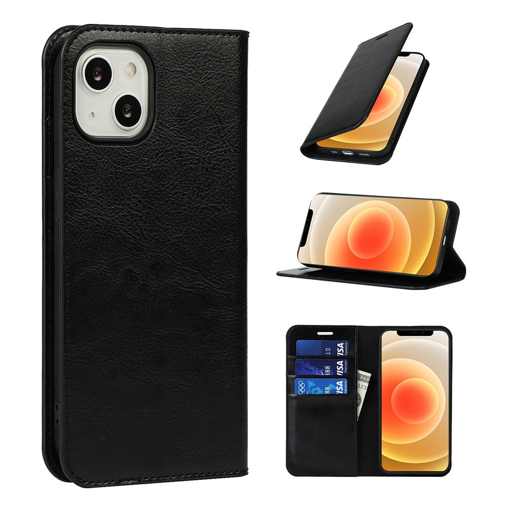 iPhone 13 Genuine Leather Wallet Case Black