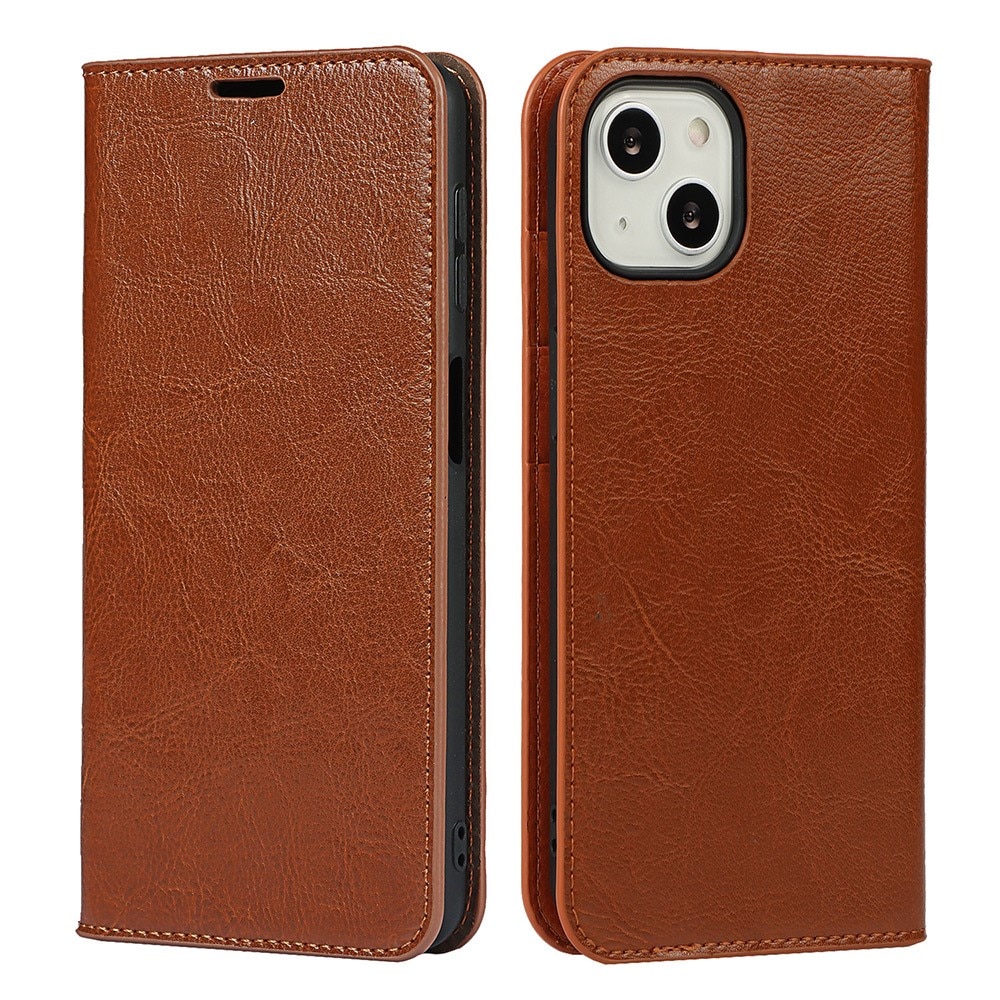iPhone 13 Genuine Leather Wallet Case Brown