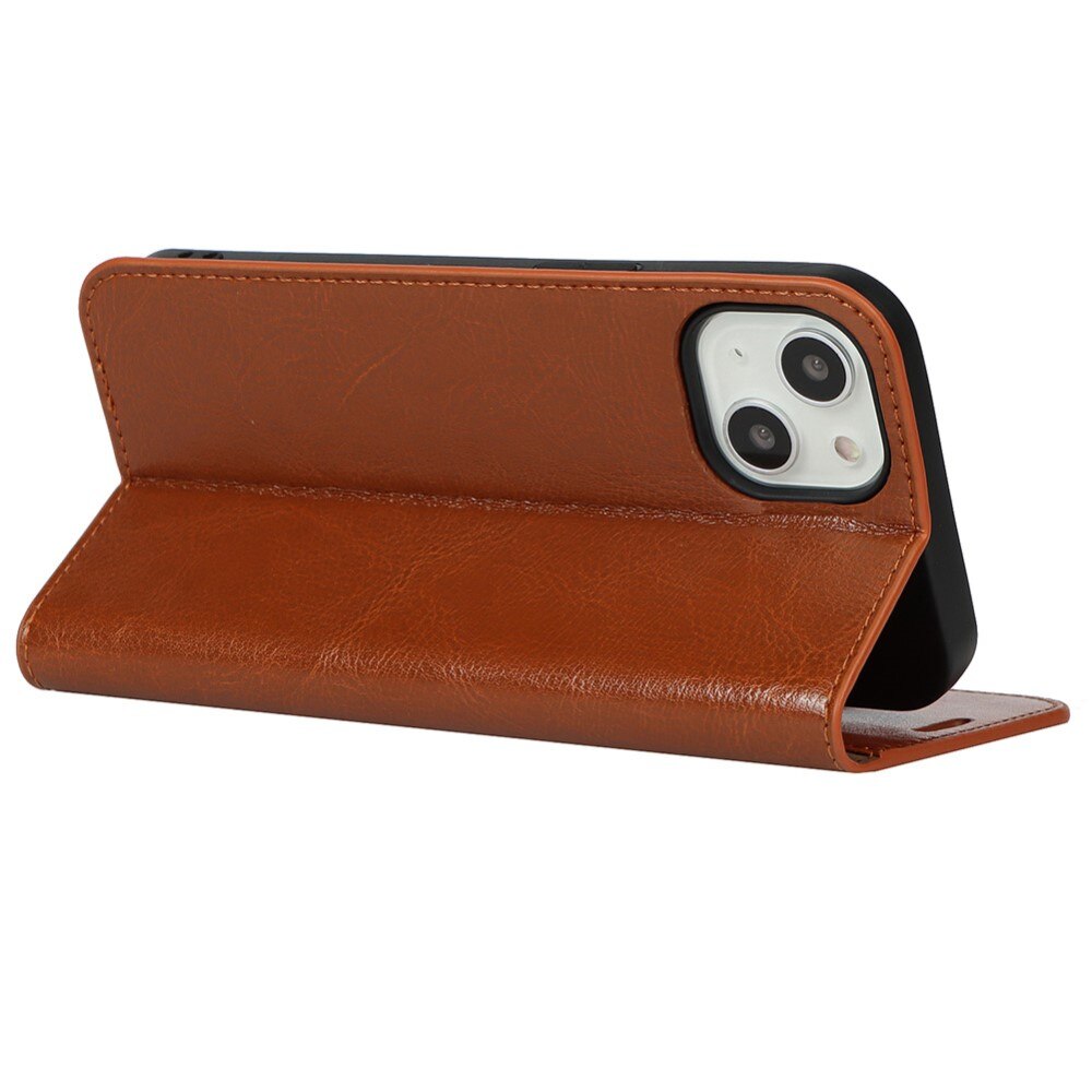 iPhone 13 Genuine Leather Wallet Case Brown