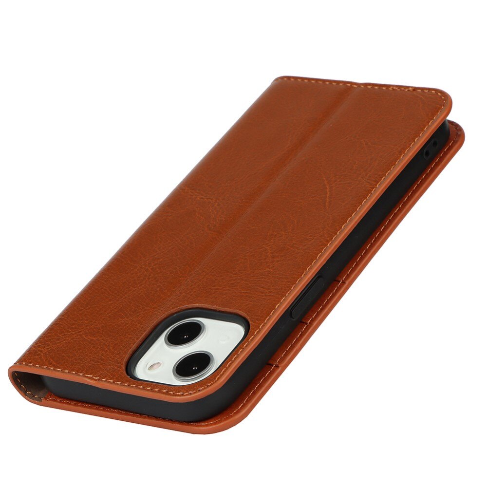 iPhone 13 Genuine Leather Wallet Case Brown