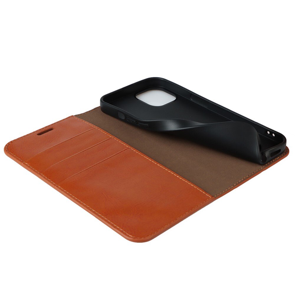 iPhone 13 Genuine Leather Wallet Case Brown