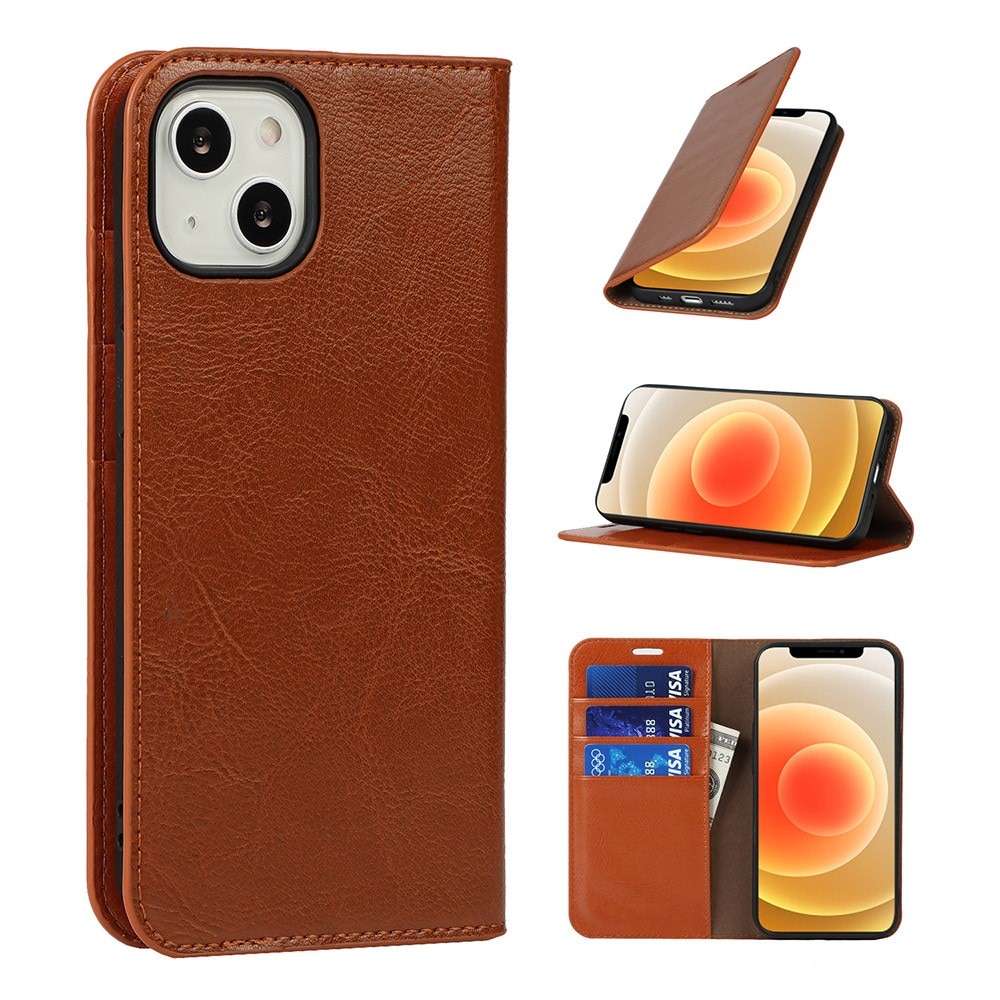 iPhone 13 Genuine Leather Wallet Case Brown