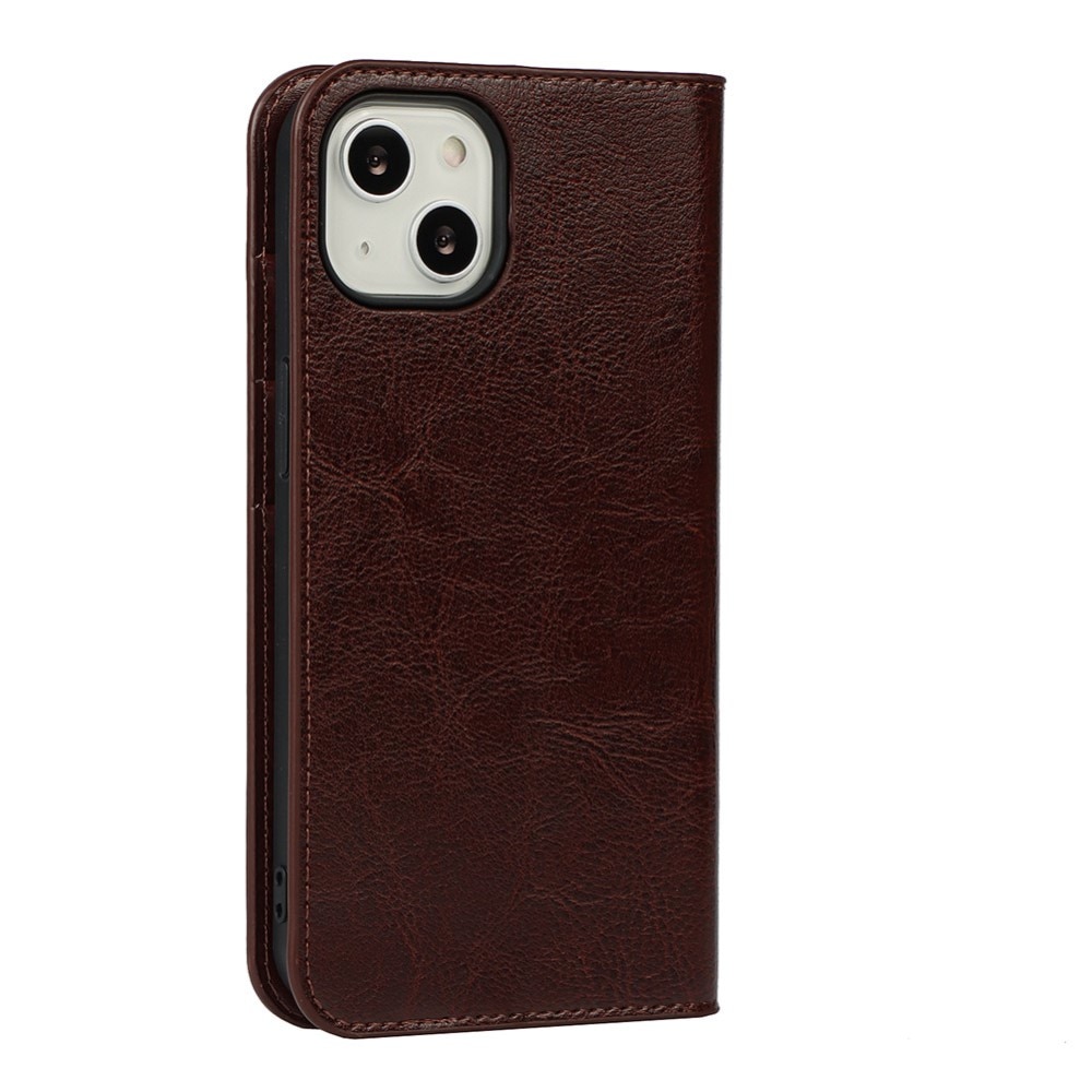 iPhone 13 Genuine Leather Wallet Case Dark Brown