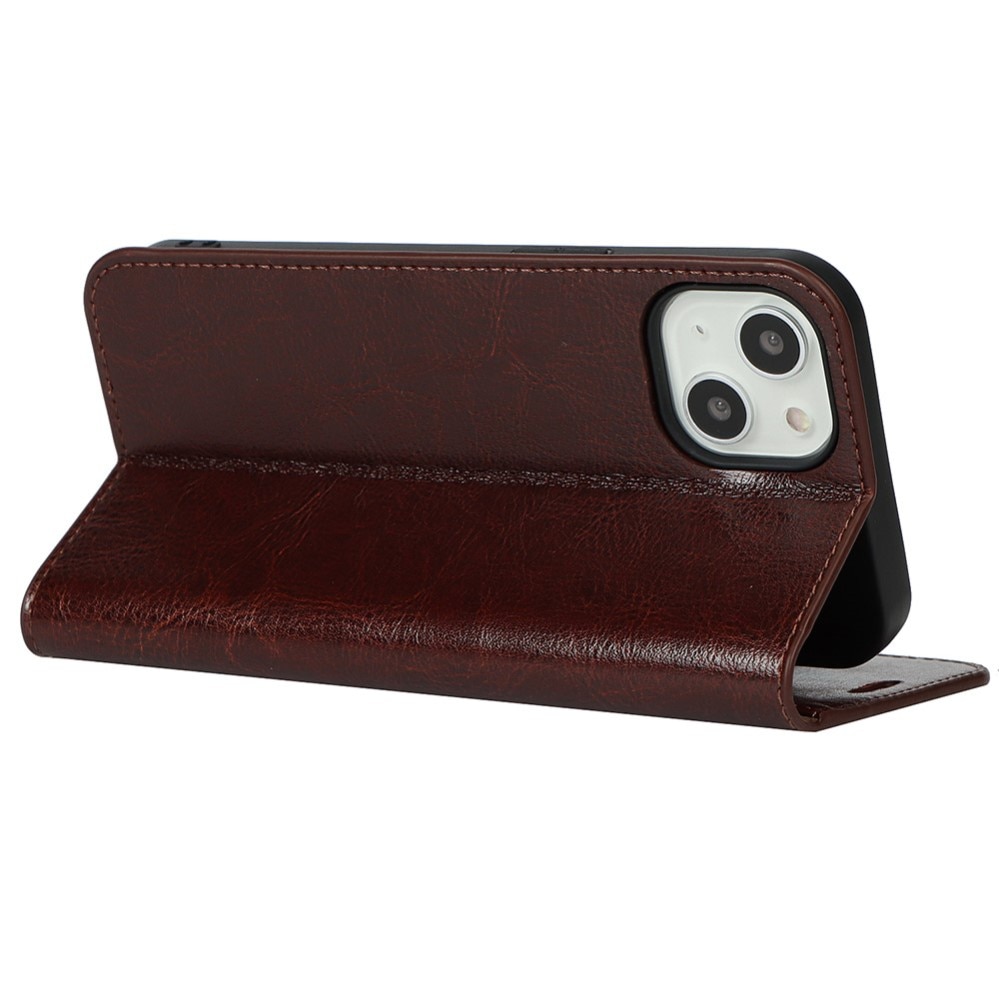 iPhone 13 Genuine Leather Wallet Case Dark Brown