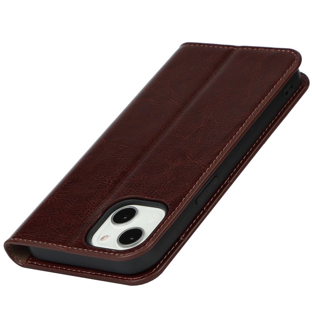 iPhone 13 Genuine Leather Wallet Case Dark Brown