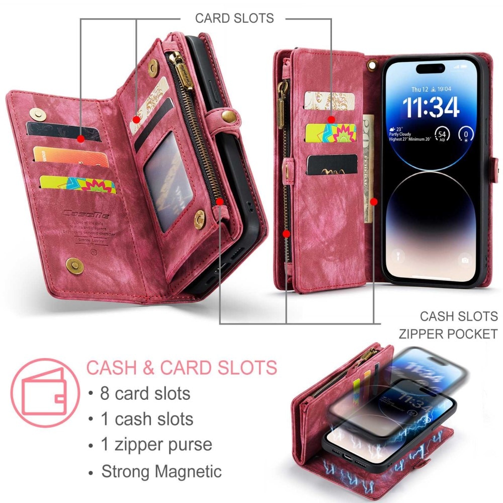 iPhone 13 Pro Max Multi-slot Wallet Case Red