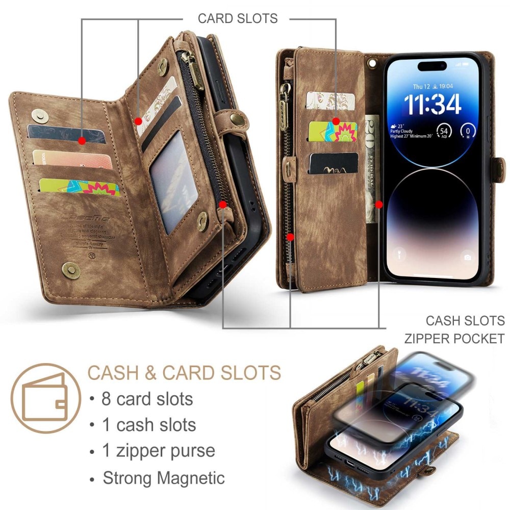 iPhone 13 Pro Max Multi-slot Wallet Case Brown