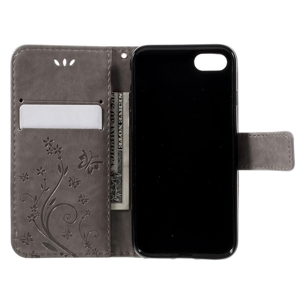 iPhone SE (2022) Leather Cover Imprinted Butterflies Grey