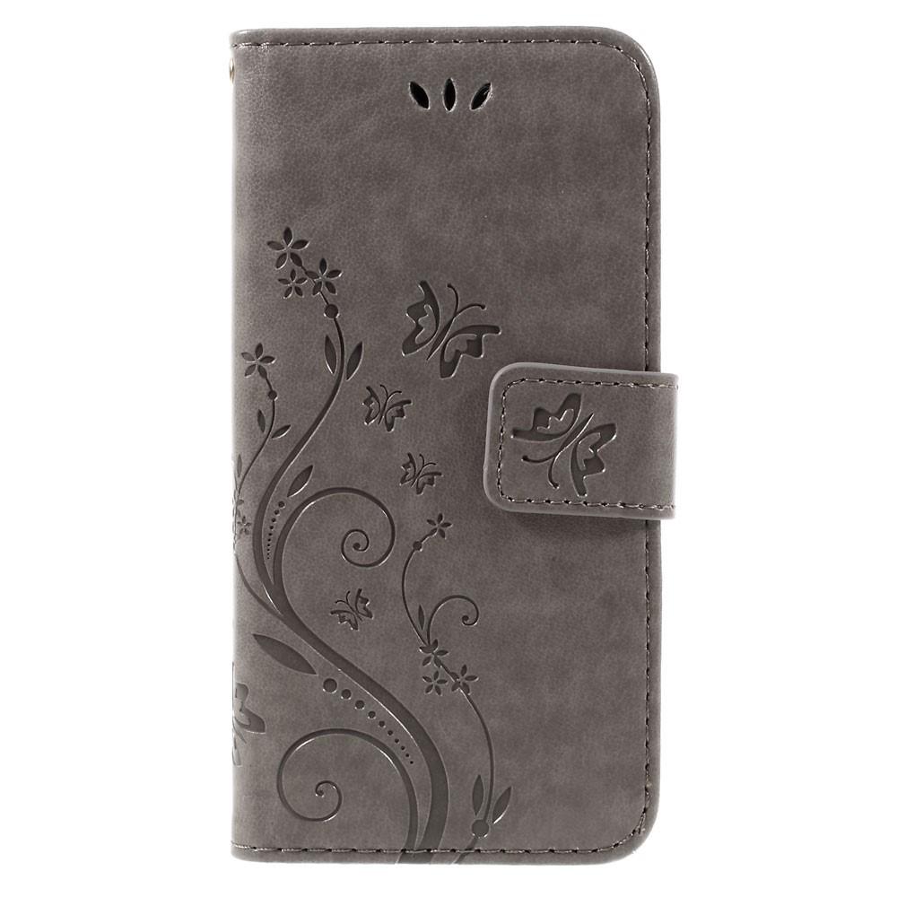 iPhone SE (2022) Leather Cover Imprinted Butterflies Grey