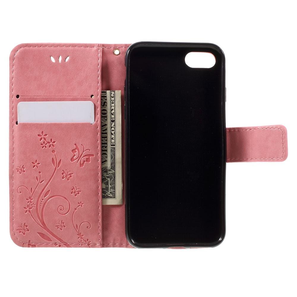 iPhone 7 Leather Cover Imprinted Butterflies Pink