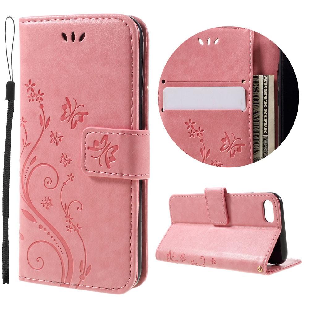 iPhone 7/8/SE Leather Cover Imprinted Butterflies Pink