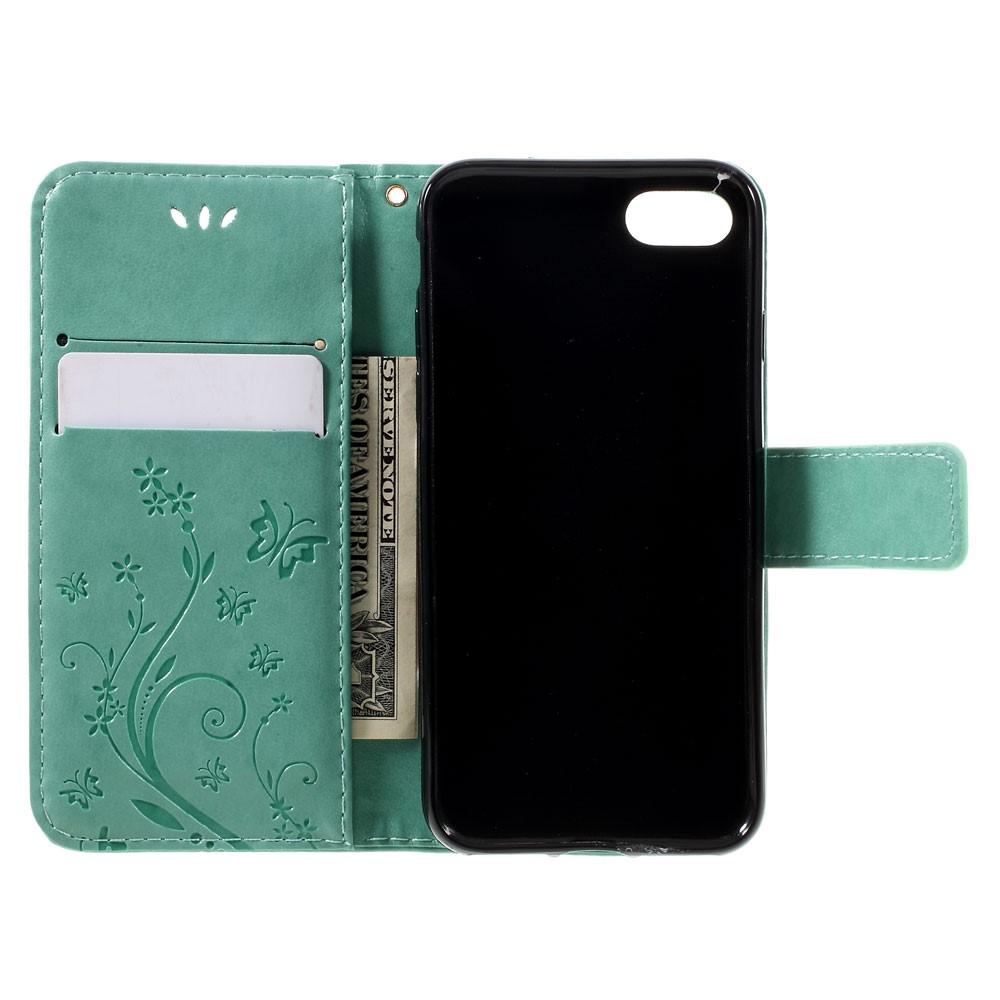 iPhone SE (2022) Leather Cover Imprinted Butterflies Green