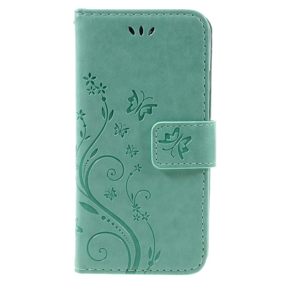iPhone SE (2022) Leather Cover Imprinted Butterflies Green