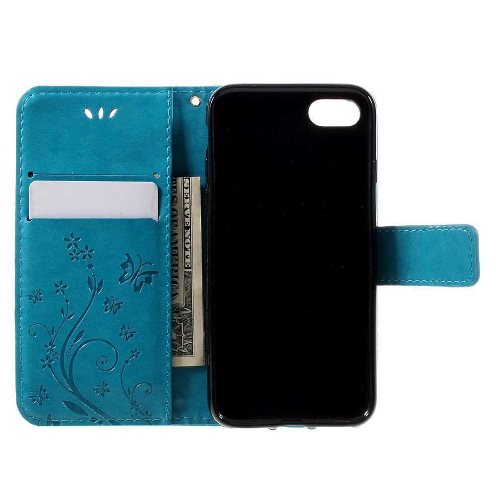 iPhone 7/8/SE Leather Cover Imprinted Butterflies Blue