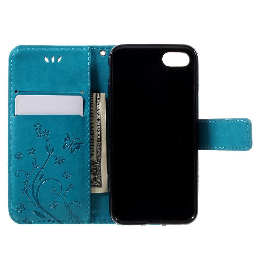 iPhone 7 Leather Cover Imprinted Butterflies Blue