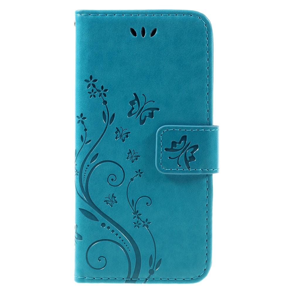 iPhone SE (2020) Leather Cover Imprinted Butterflies Blue