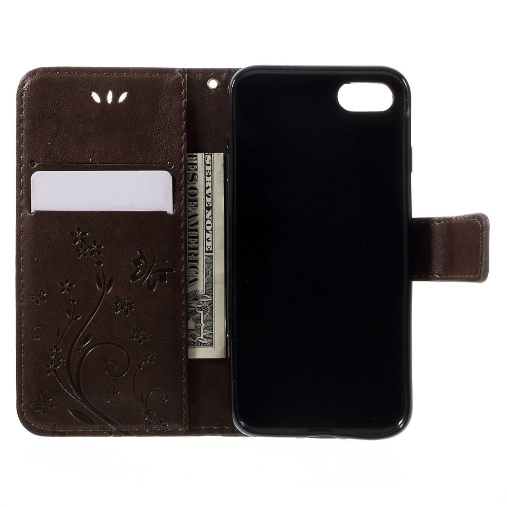 iPhone 7/8/SE Leather Cover Imprinted Butterflies Brown