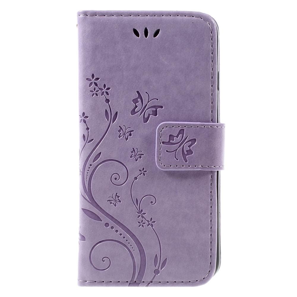 iPhone 7 Leather Cover Imprinted Butterflies Purple