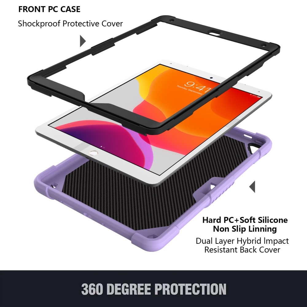 iPad 10.2 8th Gen (2020) Butterfly Hybrid Case w. Shoulder Strap Purple