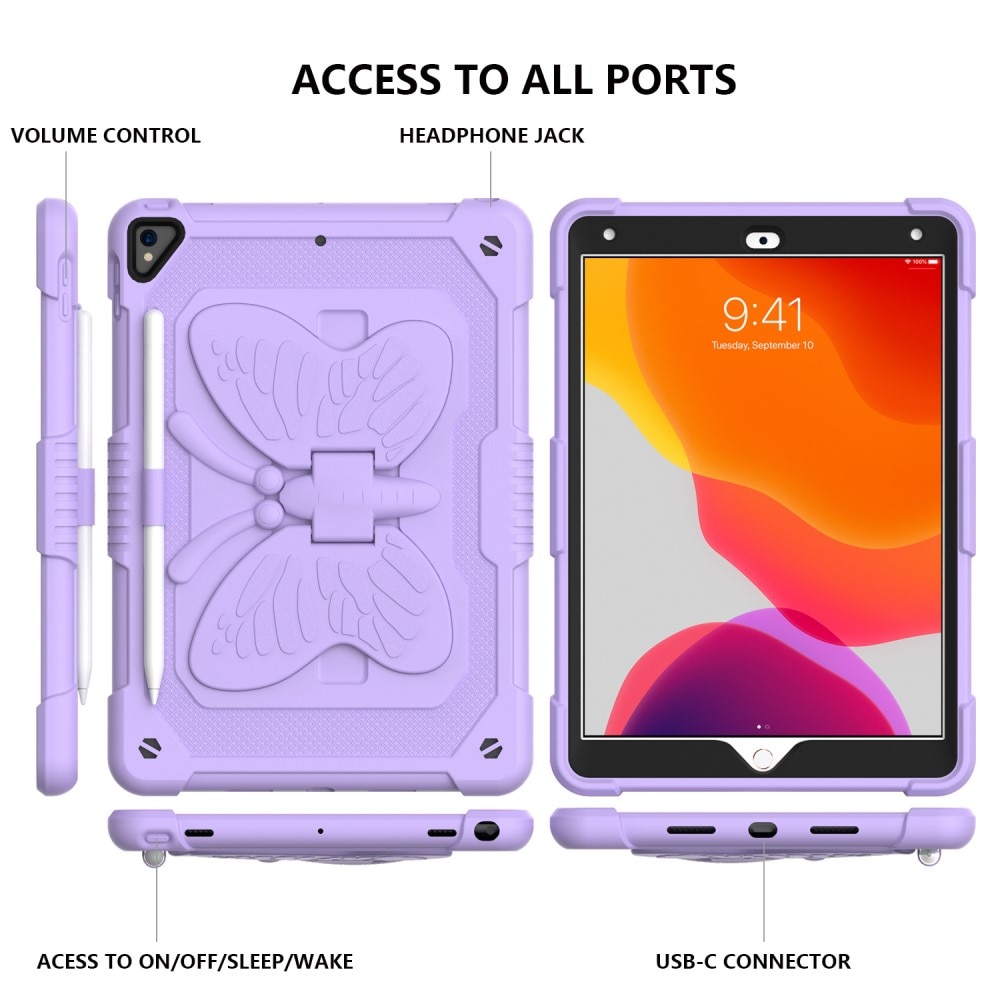 iPad 10.2 7th Gen (2019) Butterfly Hybrid Case w. Shoulder Strap Purple