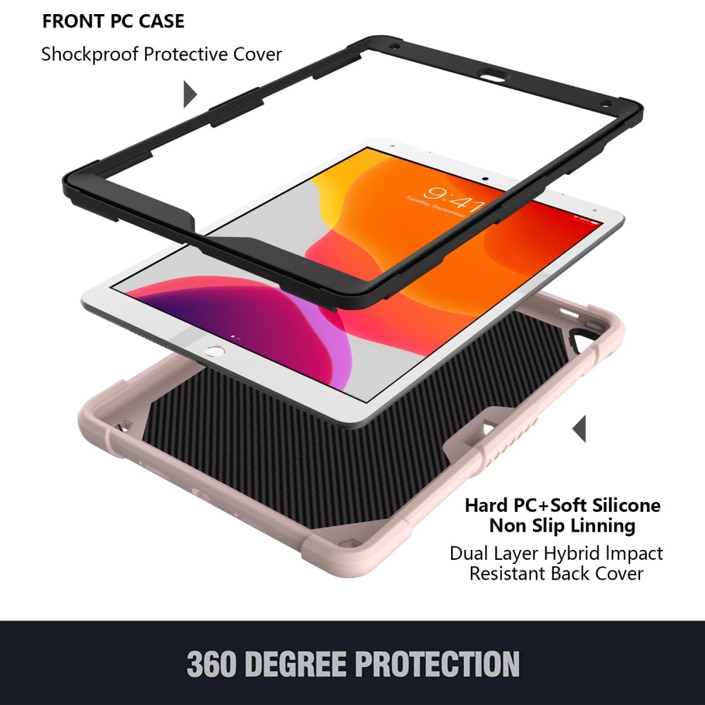 iPad 10.2 8th Gen (2020) Butterfly Hybrid Case w. Shoulder Strap Pink