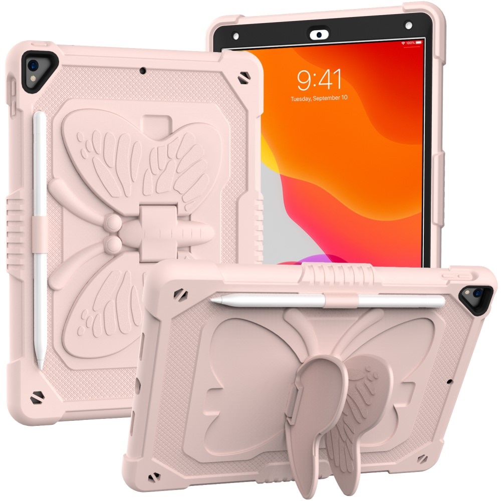 iPad 10.2 7th Gen (2019) Butterfly Hybrid Case w. Shoulder Strap Pink