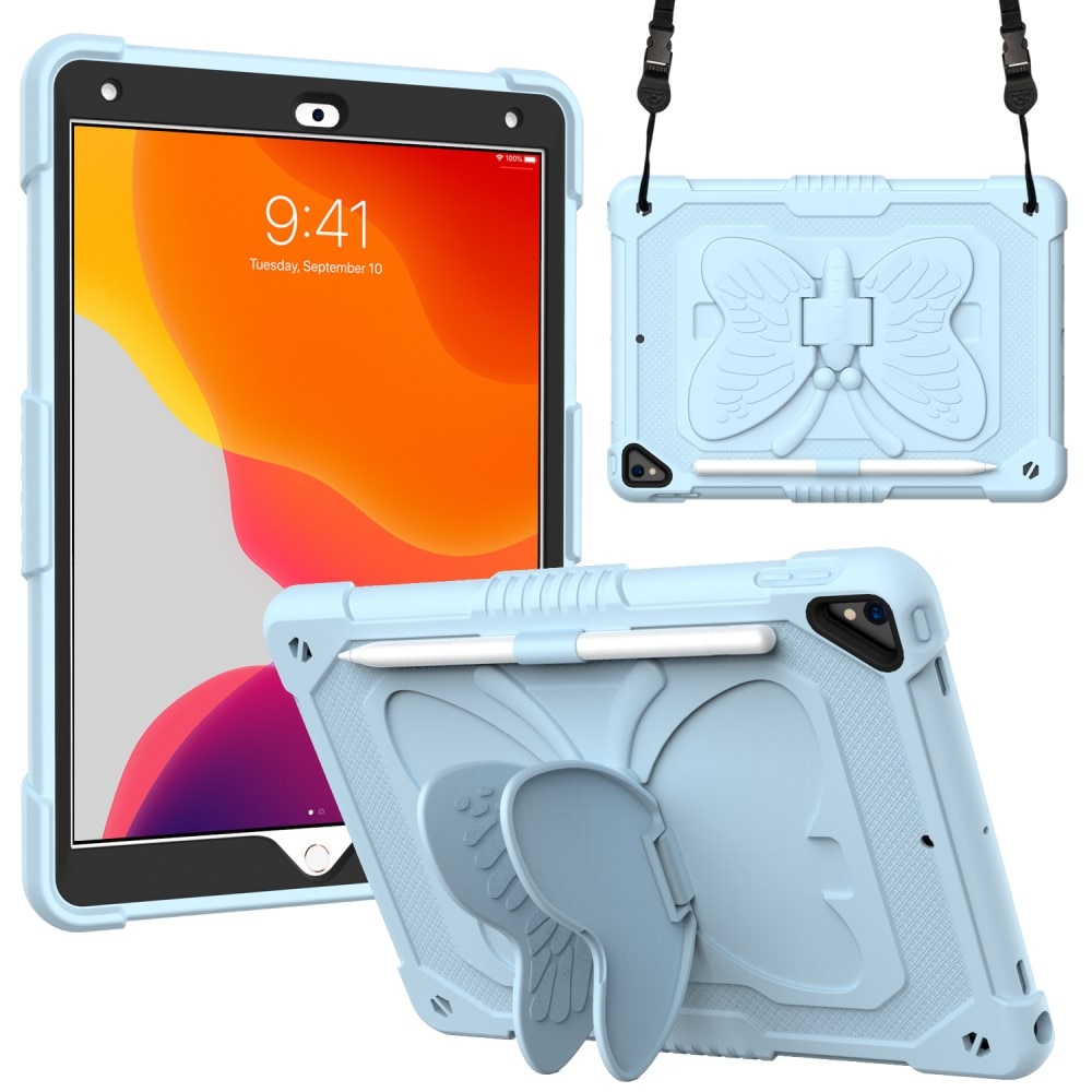 iPad 10.2 7th Gen (2019) Butterfly Hybrid Case w. Shoulder Strap Blue