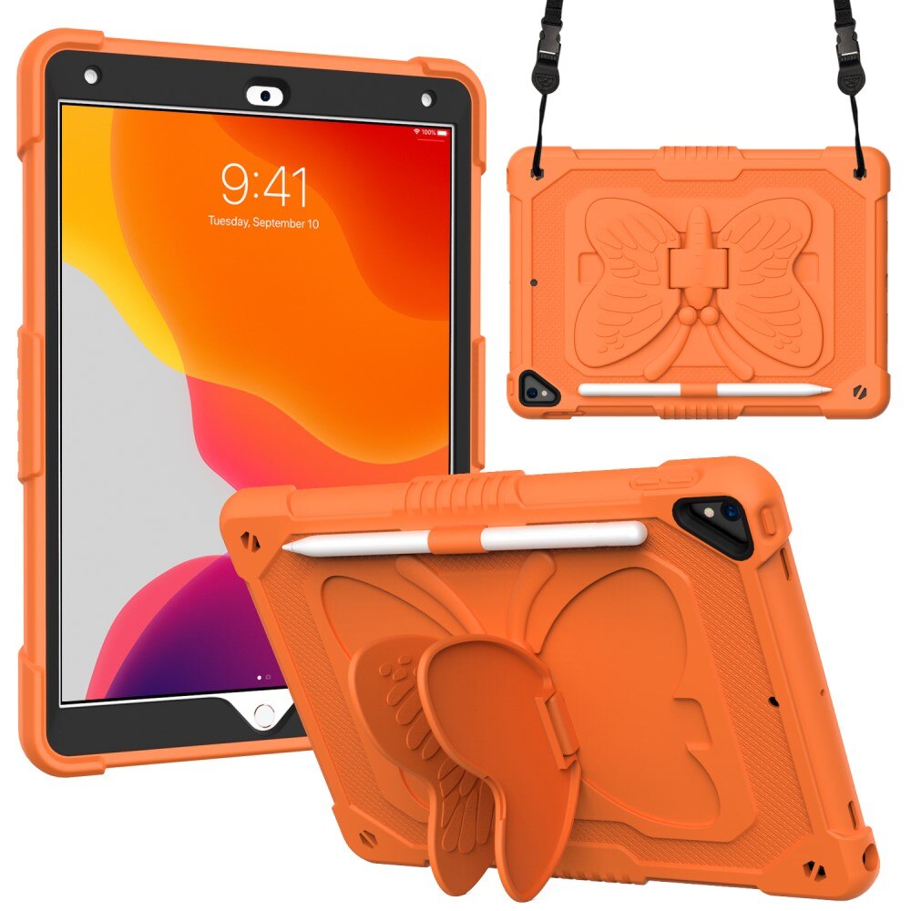 iPad 10.2 8th Gen (2020) Butterfly Hybrid Case w. Shoulder Strap Orange