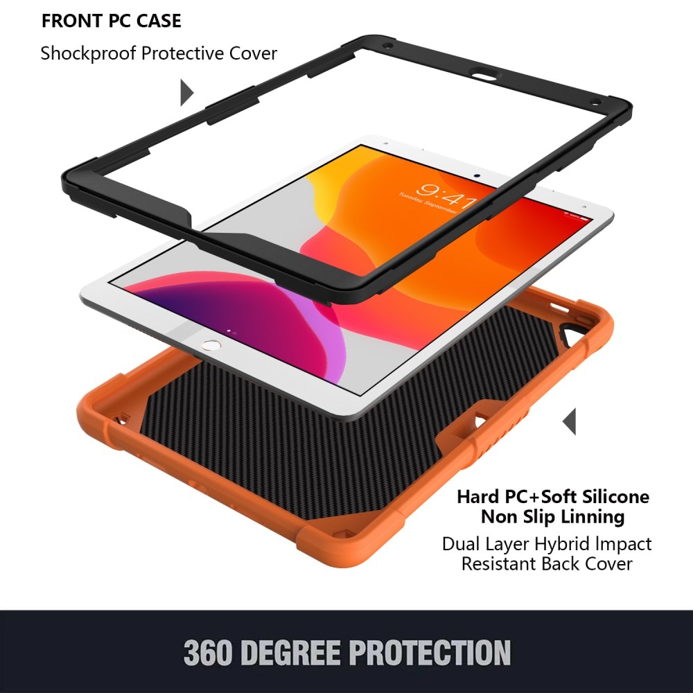 iPad 10.2 9th Gen (2021) Butterfly Hybrid Case w. Shoulder Strap Orange