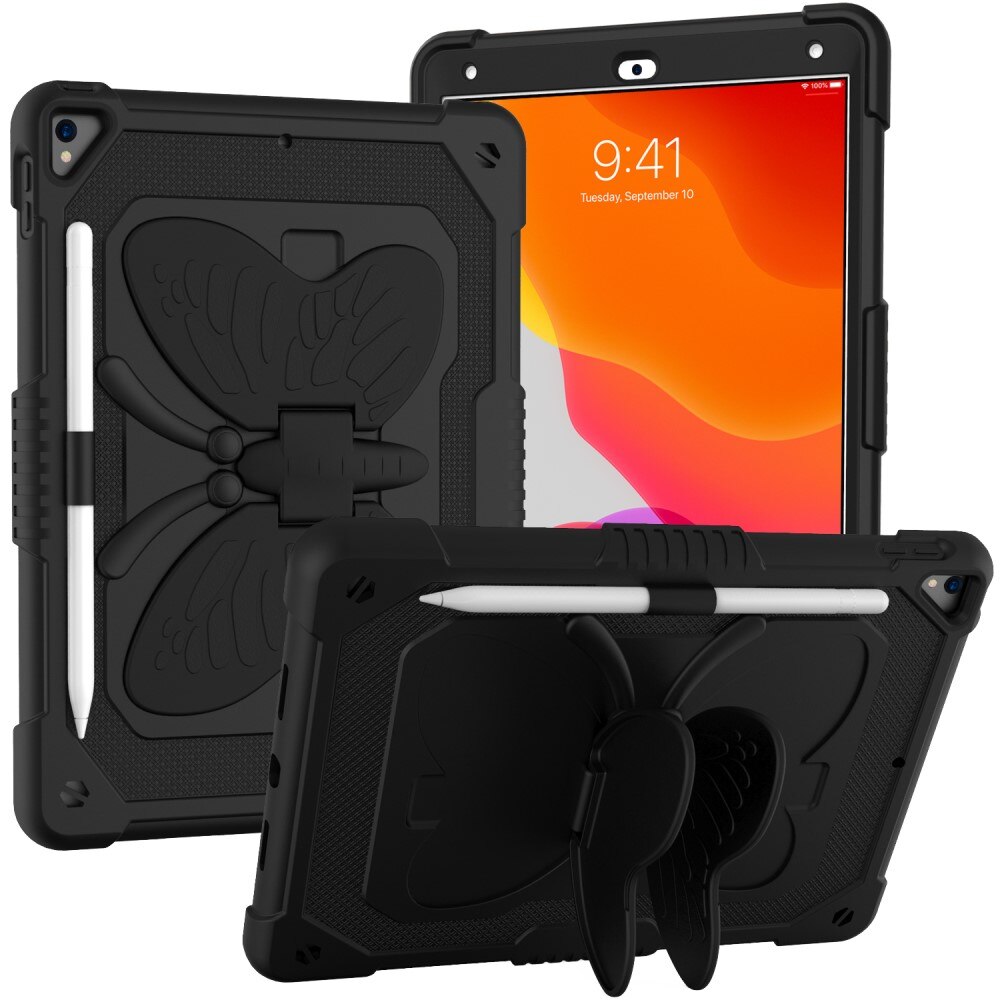 iPad 10.2 7th Gen (2019) Butterfly Hybrid Case w. Shoulder Strap Black