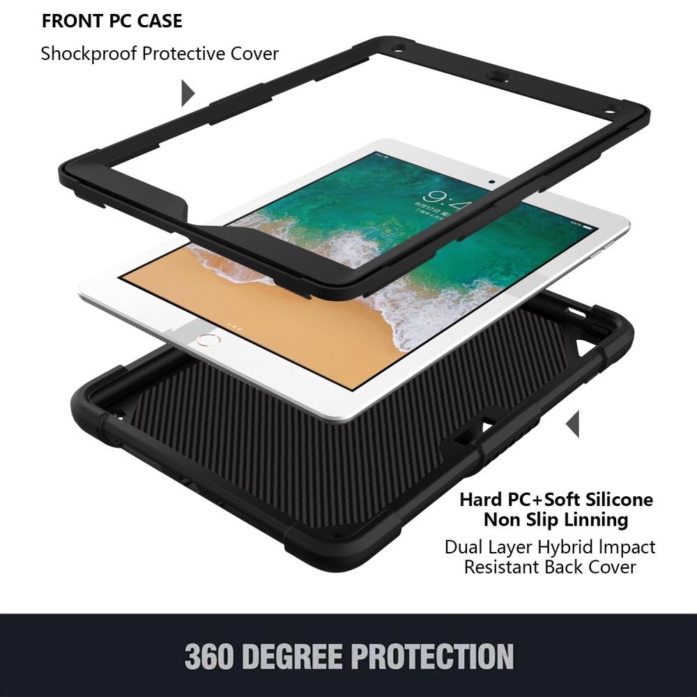 iPad Air 2 9.7 (2014) Butterfly Hybrid Case w. Shoulder Strap Black