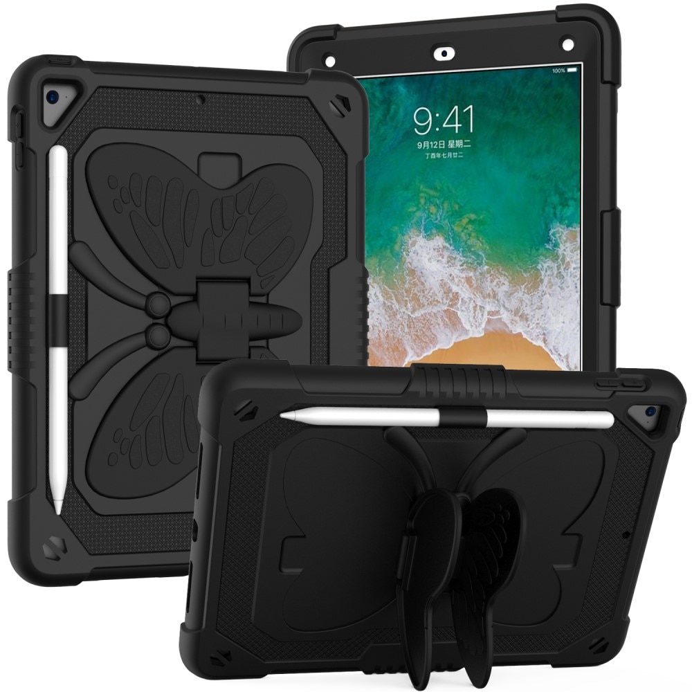 iPad 9.7 5th Gen (2017) Butterfly Hybrid Case w. Shoulder Strap Black
